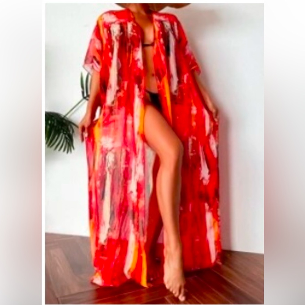 Vibrant Multicolor Print Duster Kimono